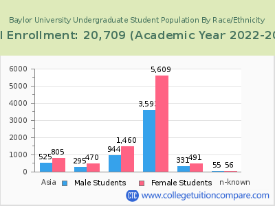 Baylor University 2023 Undergraduate Enrollment by Gender and Race chart