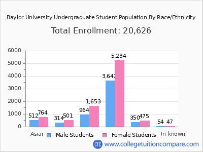 Baylor University 2025 Undergraduate Enrollment by Gender and Race chart