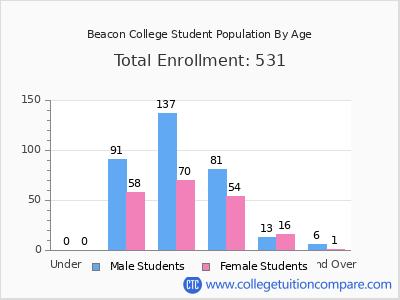 Beacon College 2024 Student Population by Age chart