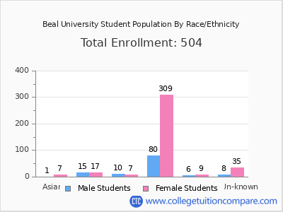 Beal University 2025 Student Population by Gender and Race chart
