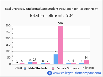 Beal University 2025 Undergraduate Enrollment by Gender and Race chart
