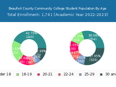 Beaufort County Community College 2023 Student Population Age Diversity Pie chart