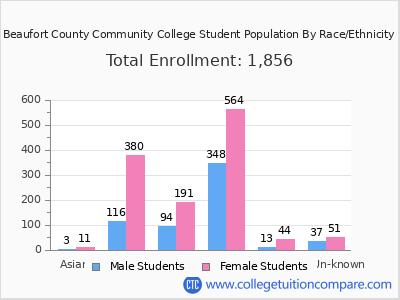Beaufort County Community College 2025 Student Population by Gender and Race chart