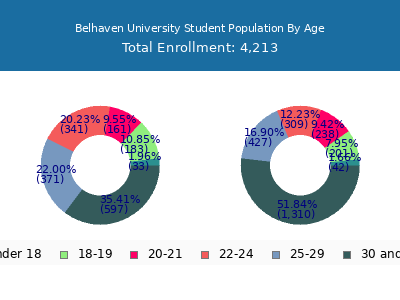 Belhaven University 2025 Student Population Age Diversity Pie chart