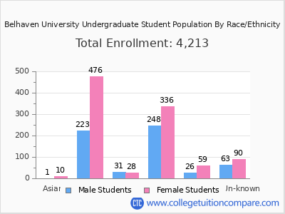 Belhaven University 2025 Undergraduate Enrollment by Gender and Race chart