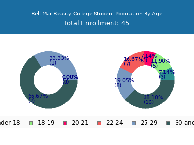 Bell Mar Beauty College 2024 Student Population Age Diversity Pie chart