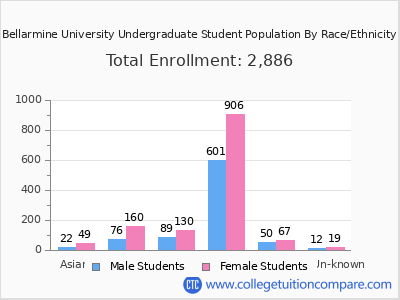 Bellarmine University 2025 Undergraduate Enrollment by Gender and Race chart