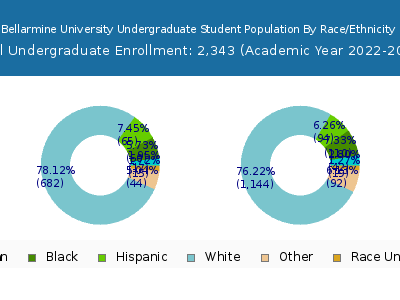 Bellarmine University 2023 Undergraduate Enrollment by Gender and Race chart