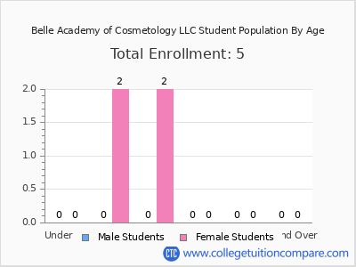 Belle Academy of Cosmetology LLC 2024 Student Population by Age chart