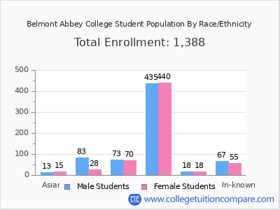 Belmont Abbey College 2025 Student Population by Gender and Race chart