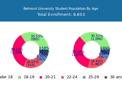 Belmont University 2024 Student Population Age Diversity Pie chart