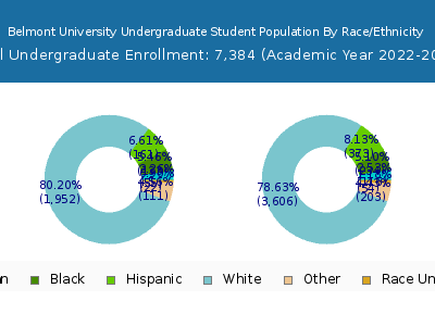 Belmont University 2023 Undergraduate Enrollment by Gender and Race chart