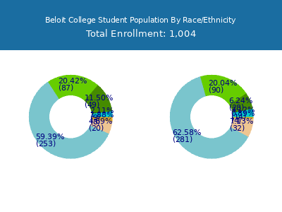 Beloit College 2025 Student Population by Gender and Race chart