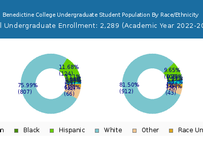 Benedictine College 2023 Undergraduate Enrollment by Gender and Race chart
