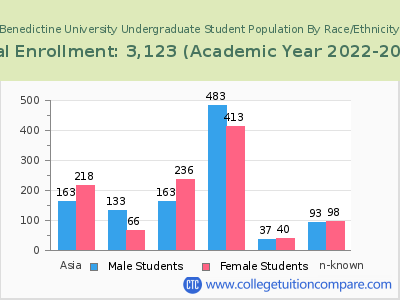 Benedictine University 2023 Undergraduate Enrollment by Gender and Race chart