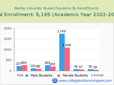Bentley University 2023 Student Population by Gender and Race chart
