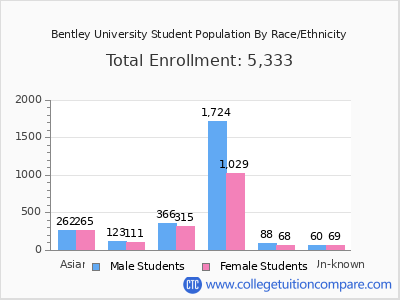 Bentley University 2025 Student Population by Gender and Race chart