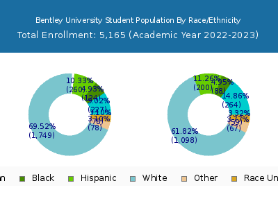 Bentley University 2023 Student Population by Gender and Race chart