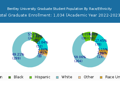 Bentley University 2023 Graduate Enrollment by Gender and Race chart
