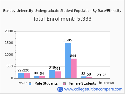 Bentley University 2025 Undergraduate Enrollment by Gender and Race chart