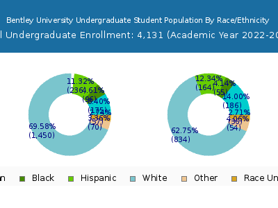 Bentley University 2023 Undergraduate Enrollment by Gender and Race chart