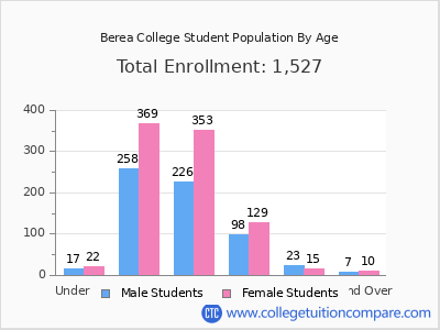Berea College 2025 Student Population by Age chart