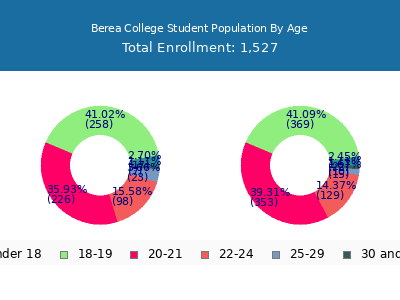 Berea College 2025 Student Population Age Diversity Pie chart