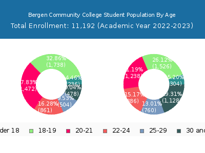 Bergen Community College 2023 Student Population Age Diversity Pie chart