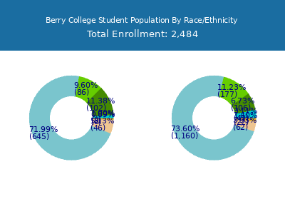 Berry College 2025 Student Population by Gender and Race chart