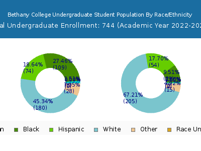 Bethany College 2023 Undergraduate Enrollment by Gender and Race chart