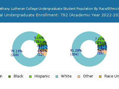 Bethany Lutheran College 2023 Undergraduate Enrollment by Gender and Race chart