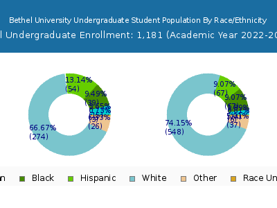 Bethel University 2023 Undergraduate Enrollment by Gender and Race chart