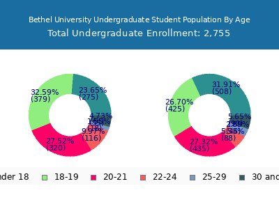 Bethel University 2025 Undergraduate Enrollment Age Diversity Pie chart