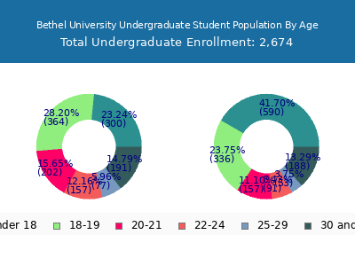 Bethel University 2024 Undergraduate Enrollment Age Diversity Pie chart