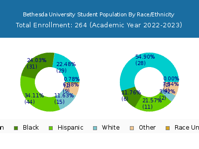 Bethesda University 2023 Student Population by Gender and Race chart