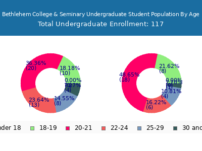 Bethlehem College & Seminary 2024 Undergraduate Enrollment Age Diversity Pie chart