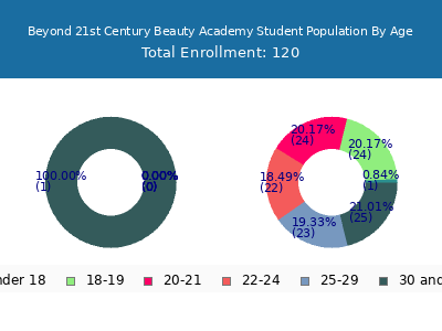 Beyond 21st Century Beauty Academy 2025 Student Population Age Diversity Pie chart