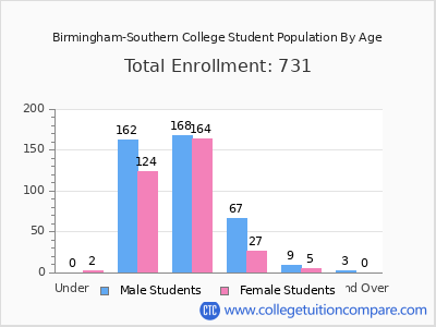 Birmingham-Southern College 2024 Student Population by Age chart