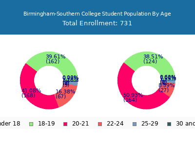 Birmingham-Southern College 2024 Student Population Age Diversity Pie chart