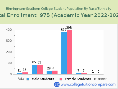 Birmingham-Southern College 2023 Student Population by Gender and Race chart