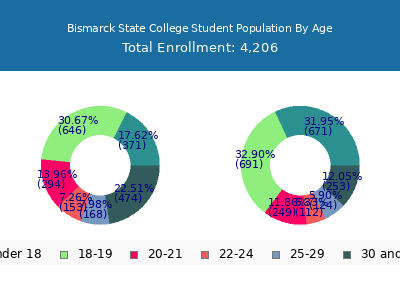 Bismarck State College 2025 Student Population Age Diversity Pie chart