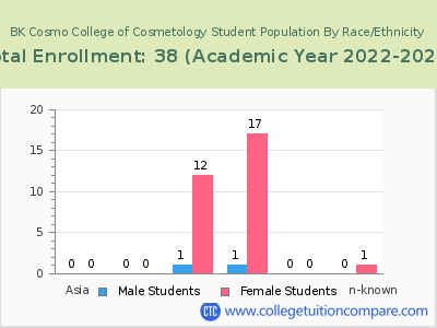 BK Cosmo College of Cosmetology 2023 Student Population by Gender and Race chart