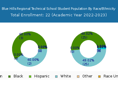Blue Hills Regional Technical School 2023 Student Population by Gender and Race chart