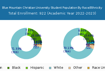 Blue Mountain Christian University 2023 Student Population by Gender and Race chart
