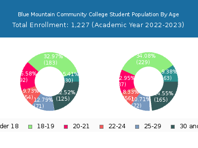 Blue Mountain Community College 2023 Student Population Age Diversity Pie chart