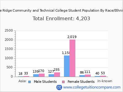 Blue Ridge Community and Technical College 2025 Student Population by Gender and Race chart