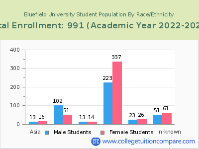 Bluefield University 2023 Student Population by Gender and Race chart