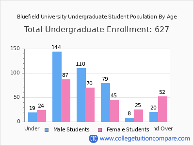 Bluefield University 2024 Undergraduate Enrollment by Age chart