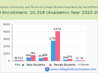 Bluegrass Community and Technical College 2023 Student Population by Gender and Race chart