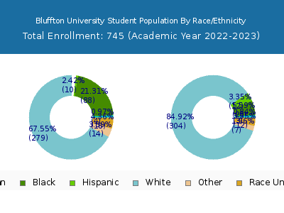 Bluffton University 2023 Student Population by Gender and Race chart